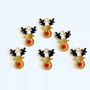 6pcs Beads for Jewelry Making #13458 Enamel Christmas Reindeer Charm